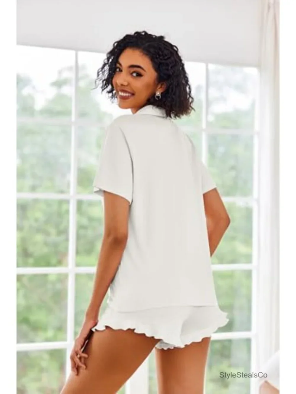 Women's Short Sleeve Pajama Set Button Down Lounge Sleepwear